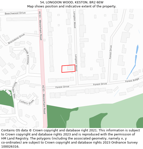 54, LONGDON WOOD, KESTON, BR2 6EW: Location map and indicative extent of plot