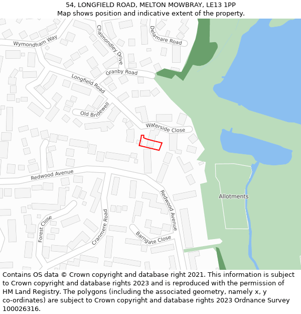 54, LONGFIELD ROAD, MELTON MOWBRAY, LE13 1PP: Location map and indicative extent of plot