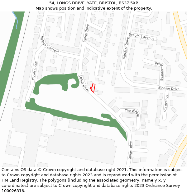 54, LONGS DRIVE, YATE, BRISTOL, BS37 5XP: Location map and indicative extent of plot