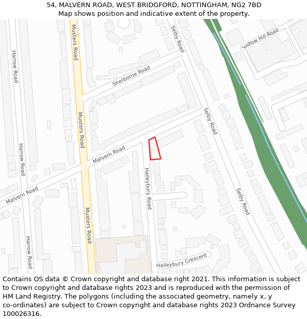 54, MALVERN ROAD, WEST BRIDGFORD, NOTTINGHAM, NG2 7BD: Location map and indicative extent of plot