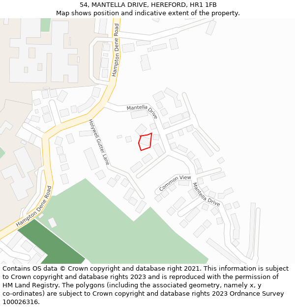 54, MANTELLA DRIVE, HEREFORD, HR1 1FB: Location map and indicative extent of plot