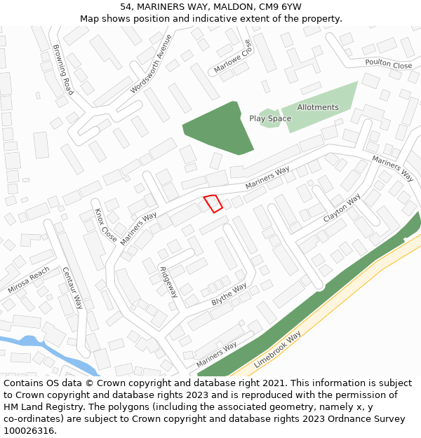 54, MARINERS WAY, MALDON, CM9 6YW: Location map and indicative extent of plot