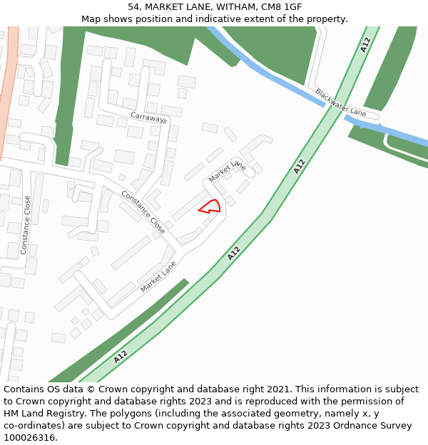 54, MARKET LANE, WITHAM, CM8 1GF: Location map and indicative extent of plot