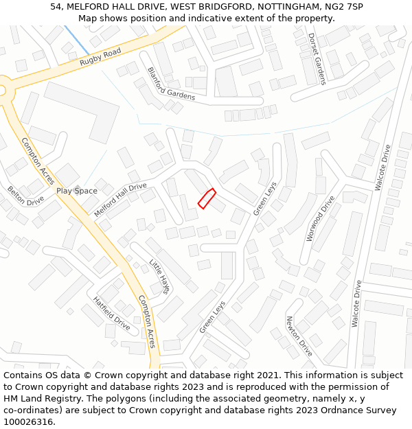 54, MELFORD HALL DRIVE, WEST BRIDGFORD, NOTTINGHAM, NG2 7SP: Location map and indicative extent of plot