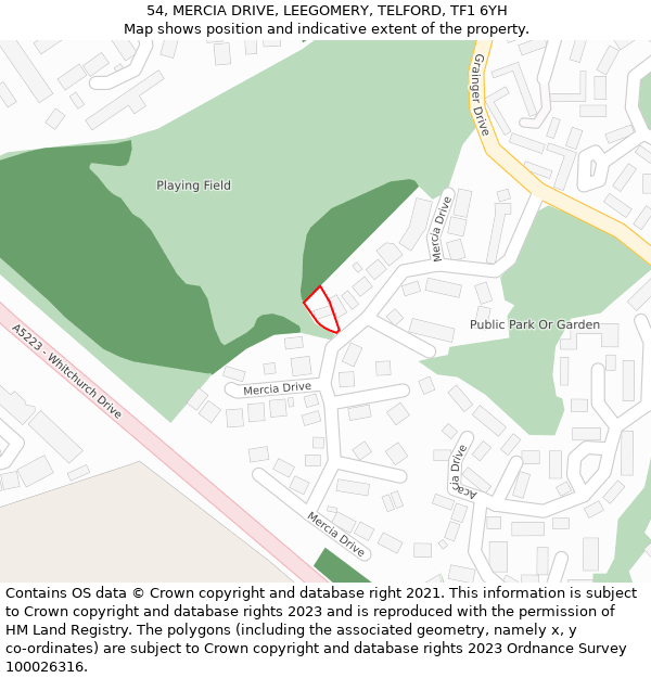 54, MERCIA DRIVE, LEEGOMERY, TELFORD, TF1 6YH: Location map and indicative extent of plot