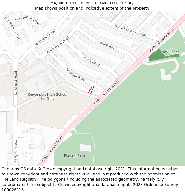54, MEREDITH ROAD, PLYMOUTH, PL2 3QJ: Location map and indicative extent of plot