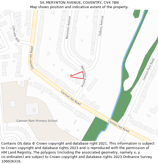 54, MERYNTON AVENUE, COVENTRY, CV4 7BN: Location map and indicative extent of plot