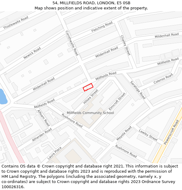54, MILLFIELDS ROAD, LONDON, E5 0SB: Location map and indicative extent of plot