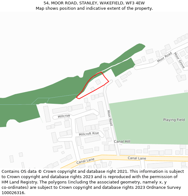 54, MOOR ROAD, STANLEY, WAKEFIELD, WF3 4EW: Location map and indicative extent of plot