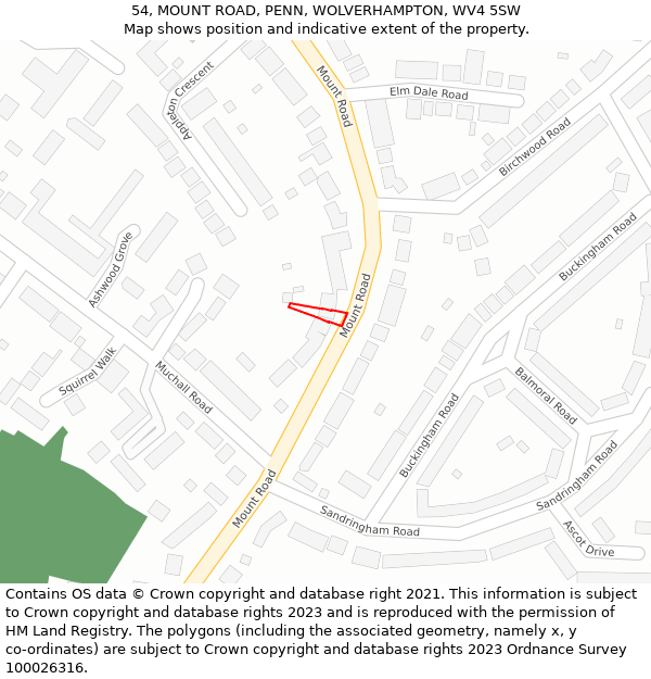54, MOUNT ROAD, PENN, WOLVERHAMPTON, WV4 5SW: Location map and indicative extent of plot