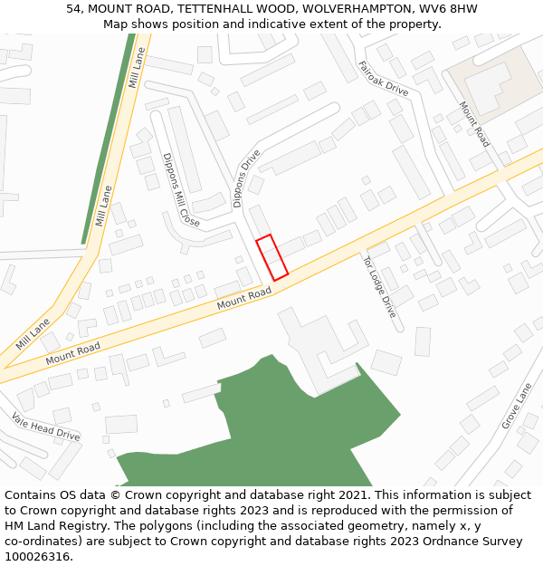 54, MOUNT ROAD, TETTENHALL WOOD, WOLVERHAMPTON, WV6 8HW: Location map and indicative extent of plot