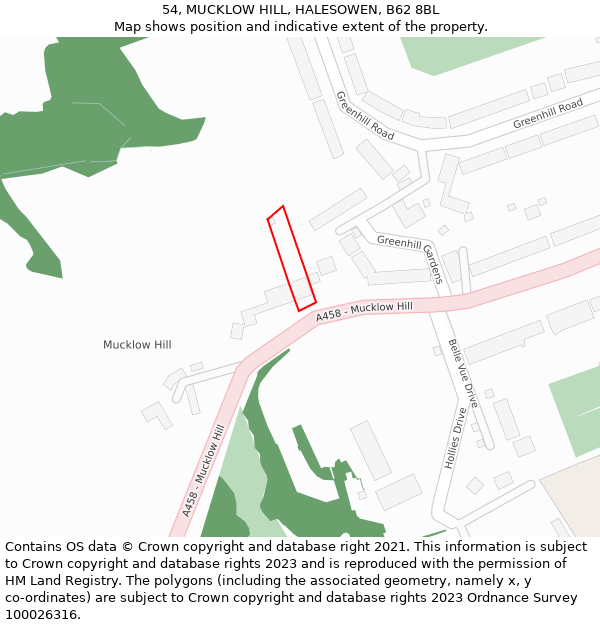 54, MUCKLOW HILL, HALESOWEN, B62 8BL: Location map and indicative extent of plot