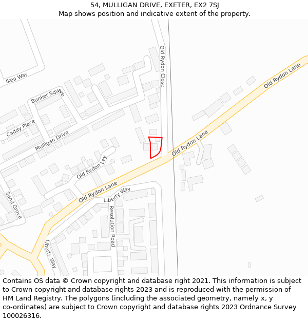 54, MULLIGAN DRIVE, EXETER, EX2 7SJ: Location map and indicative extent of plot