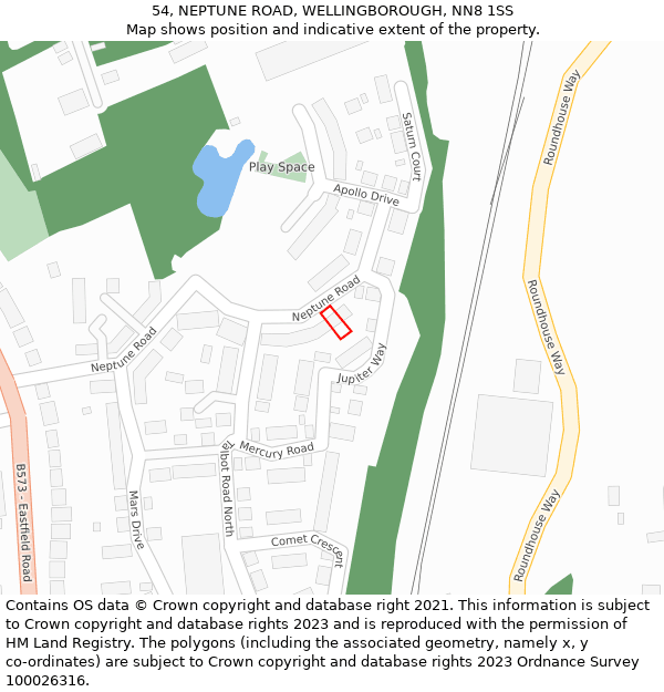 54, NEPTUNE ROAD, WELLINGBOROUGH, NN8 1SS: Location map and indicative extent of plot