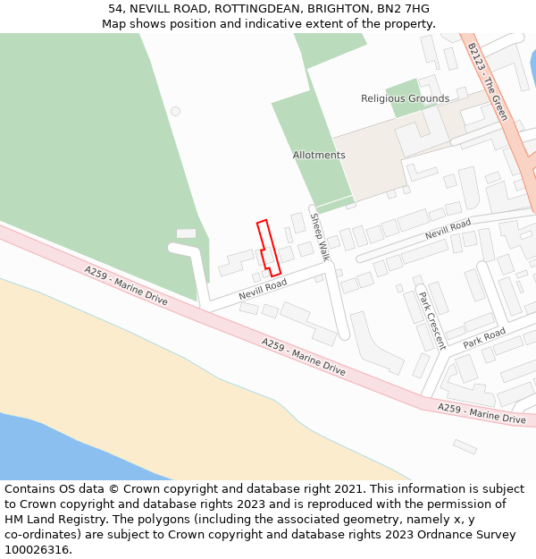 54, NEVILL ROAD, ROTTINGDEAN, BRIGHTON, BN2 7HG: Location map and indicative extent of plot