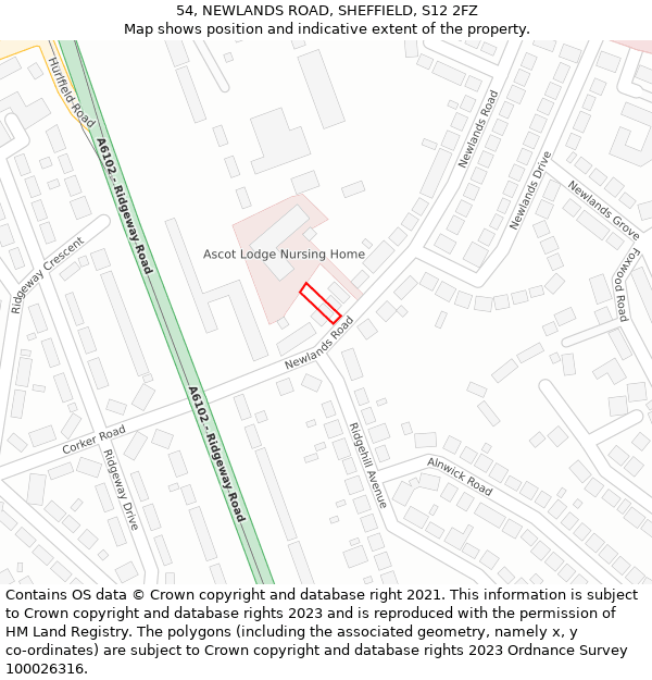 54, NEWLANDS ROAD, SHEFFIELD, S12 2FZ: Location map and indicative extent of plot