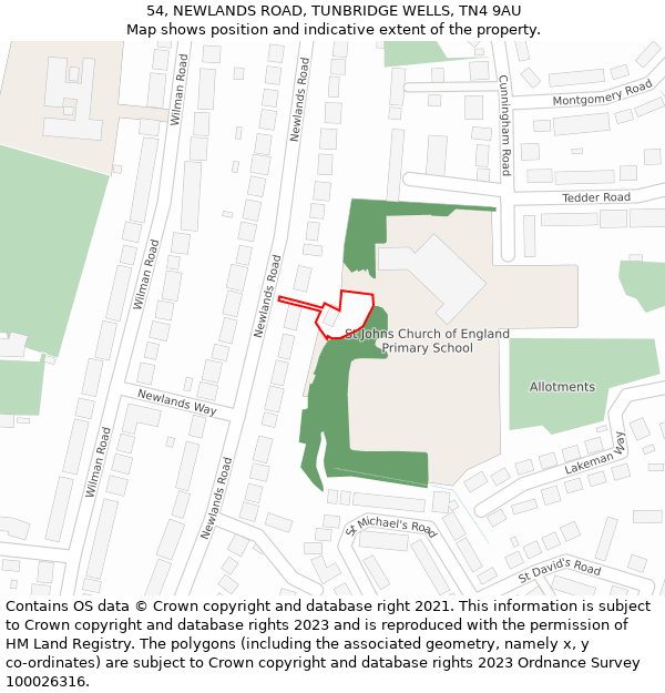 54, NEWLANDS ROAD, TUNBRIDGE WELLS, TN4 9AU: Location map and indicative extent of plot