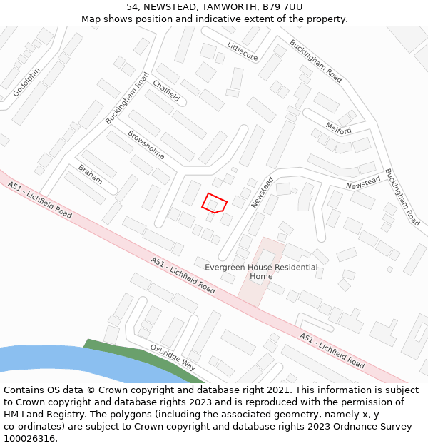 54, NEWSTEAD, TAMWORTH, B79 7UU: Location map and indicative extent of plot