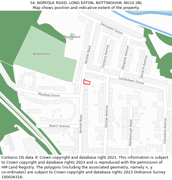 54, NORFOLK ROAD, LONG EATON, NOTTINGHAM, NG10 2BL: Location map and indicative extent of plot