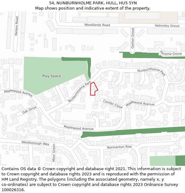 54, NUNBURNHOLME PARK, HULL, HU5 5YN: Location map and indicative extent of plot