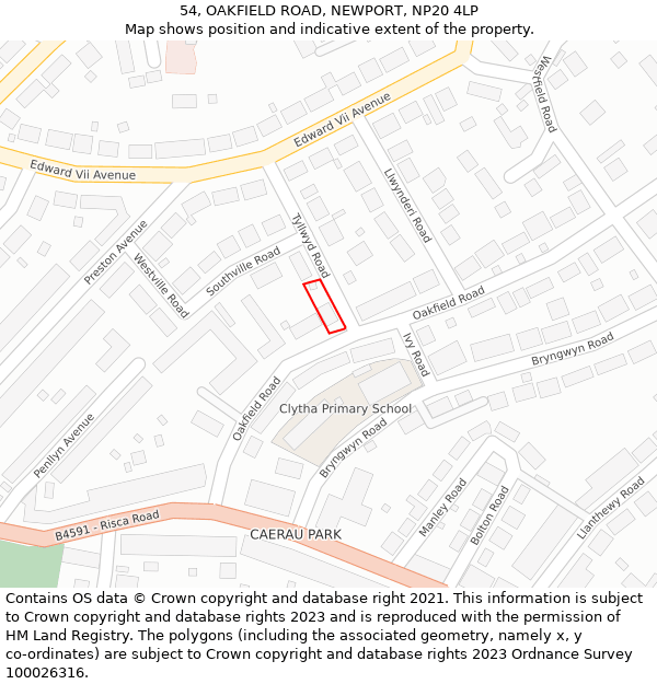 54, OAKFIELD ROAD, NEWPORT, NP20 4LP: Location map and indicative extent of plot
