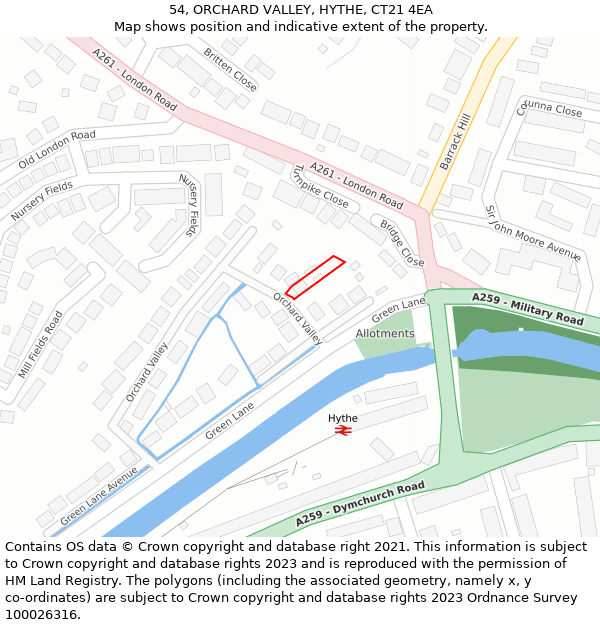 54, ORCHARD VALLEY, HYTHE, CT21 4EA: Location map and indicative extent of plot