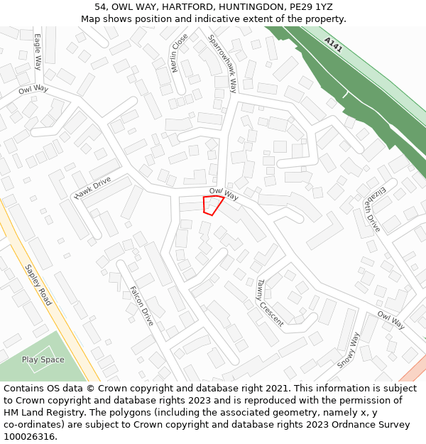 54, OWL WAY, HARTFORD, HUNTINGDON, PE29 1YZ: Location map and indicative extent of plot