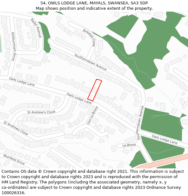 54, OWLS LODGE LANE, MAYALS, SWANSEA, SA3 5DP: Location map and indicative extent of plot