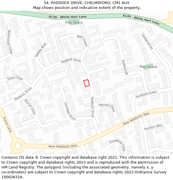 54, PADDOCK DRIVE, CHELMSFORD, CM1 6UX: Location map and indicative extent of plot