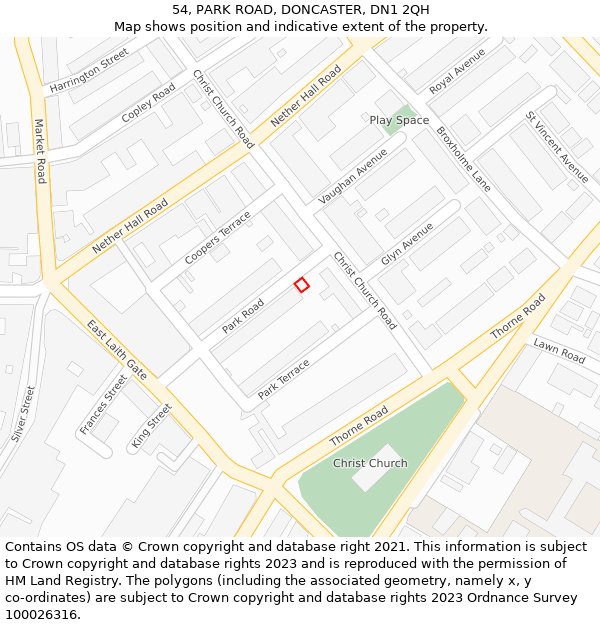 54, PARK ROAD, DONCASTER, DN1 2QH: Location map and indicative extent of plot