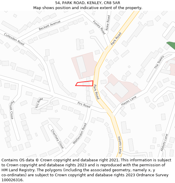 54, PARK ROAD, KENLEY, CR8 5AR: Location map and indicative extent of plot