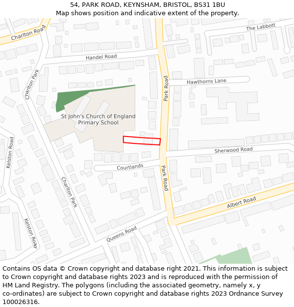 54, PARK ROAD, KEYNSHAM, BRISTOL, BS31 1BU: Location map and indicative extent of plot
