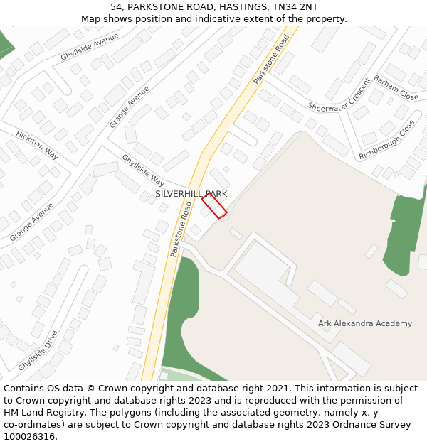 54, PARKSTONE ROAD, HASTINGS, TN34 2NT: Location map and indicative extent of plot