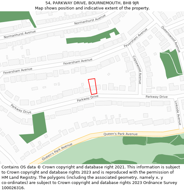 54, PARKWAY DRIVE, BOURNEMOUTH, BH8 9JR: Location map and indicative extent of plot