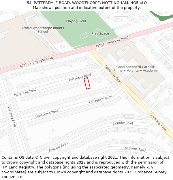 54, PATTERDALE ROAD, WOODTHORPE, NOTTINGHAM, NG5 4LQ: Location map and indicative extent of plot