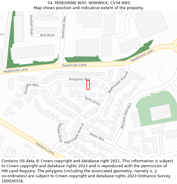 54, PEREGRINE WAY, WARWICK, CV34 6WS: Location map and indicative extent of plot