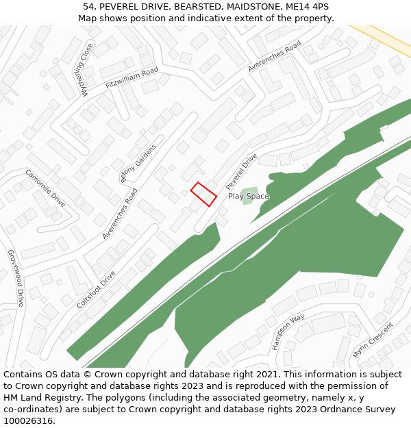 54, PEVEREL DRIVE, BEARSTED, MAIDSTONE, ME14 4PS: Location map and indicative extent of plot