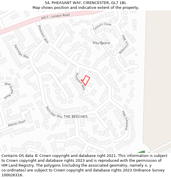 54, PHEASANT WAY, CIRENCESTER, GL7 1BL: Location map and indicative extent of plot