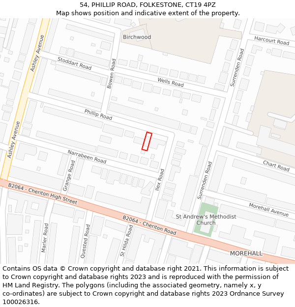 54, PHILLIP ROAD, FOLKESTONE, CT19 4PZ: Location map and indicative extent of plot