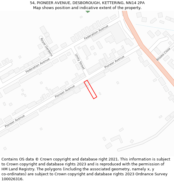 54, PIONEER AVENUE, DESBOROUGH, KETTERING, NN14 2PA: Location map and indicative extent of plot