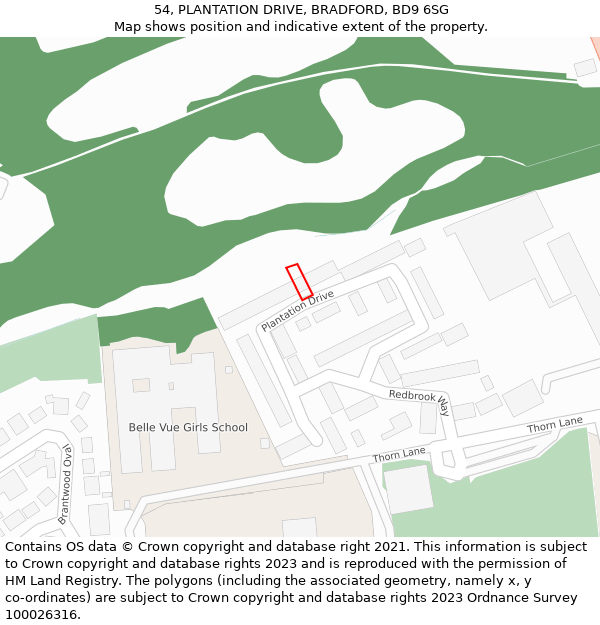 54, PLANTATION DRIVE, BRADFORD, BD9 6SG: Location map and indicative extent of plot