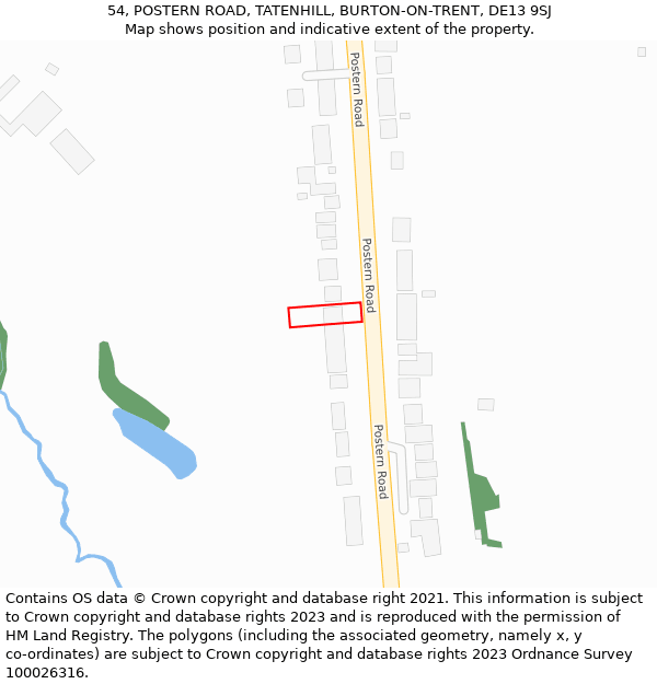 54, POSTERN ROAD, TATENHILL, BURTON-ON-TRENT, DE13 9SJ: Location map and indicative extent of plot