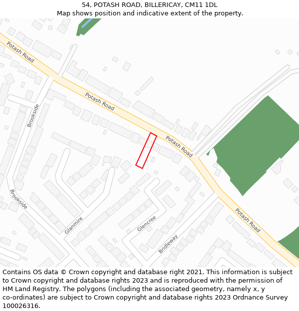 54, POTASH ROAD, BILLERICAY, CM11 1DL: Location map and indicative extent of plot