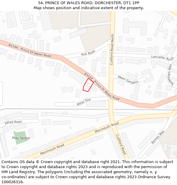 54, PRINCE OF WALES ROAD, DORCHESTER, DT1 1PP: Location map and indicative extent of plot