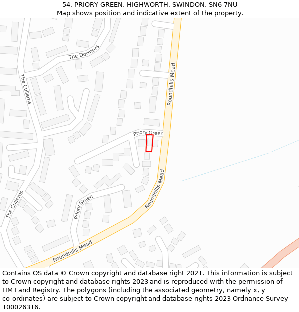 54, PRIORY GREEN, HIGHWORTH, SWINDON, SN6 7NU: Location map and indicative extent of plot