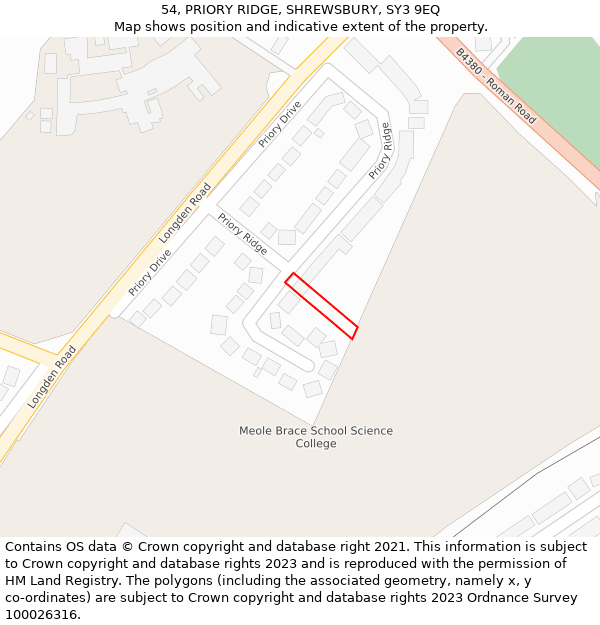 54, PRIORY RIDGE, SHREWSBURY, SY3 9EQ: Location map and indicative extent of plot