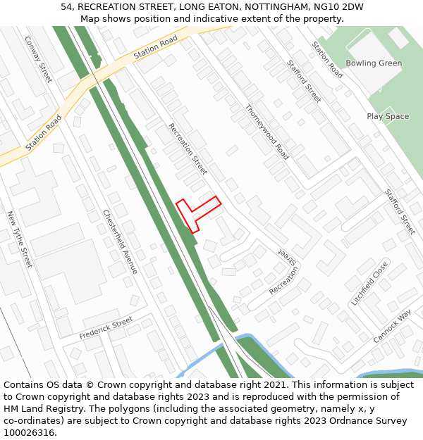 54, RECREATION STREET, LONG EATON, NOTTINGHAM, NG10 2DW: Location map and indicative extent of plot