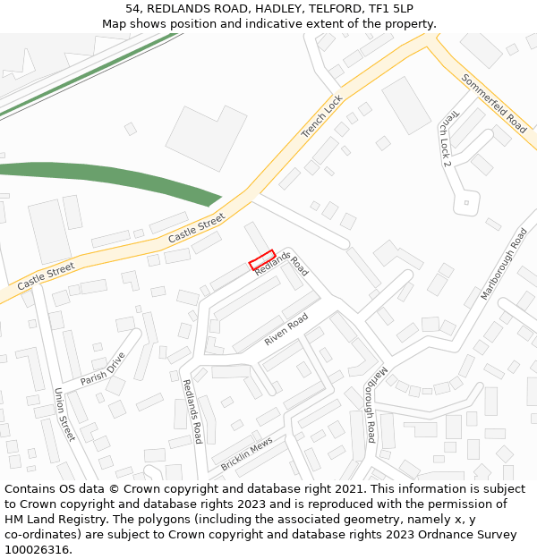 54, REDLANDS ROAD, HADLEY, TELFORD, TF1 5LP: Location map and indicative extent of plot
