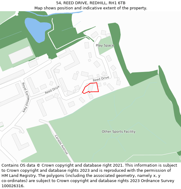 54, REED DRIVE, REDHILL, RH1 6TB: Location map and indicative extent of plot