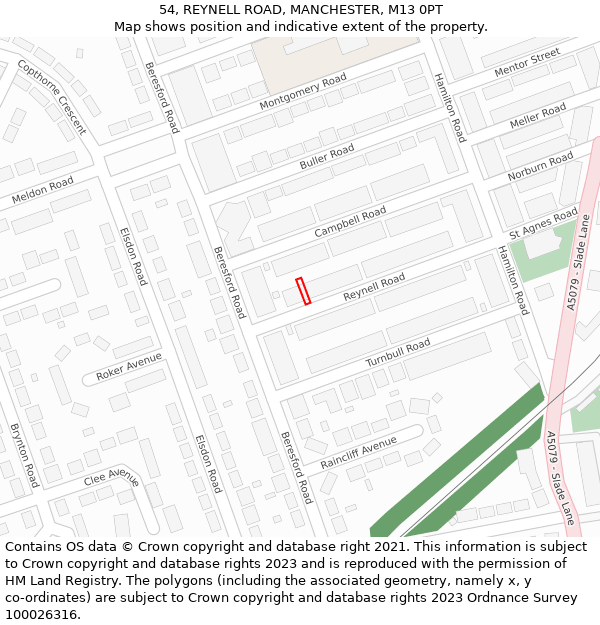 54, REYNELL ROAD, MANCHESTER, M13 0PT: Location map and indicative extent of plot